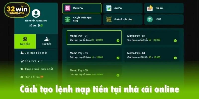 Cách tạo lệnh nạp tiền tại nhà cái online