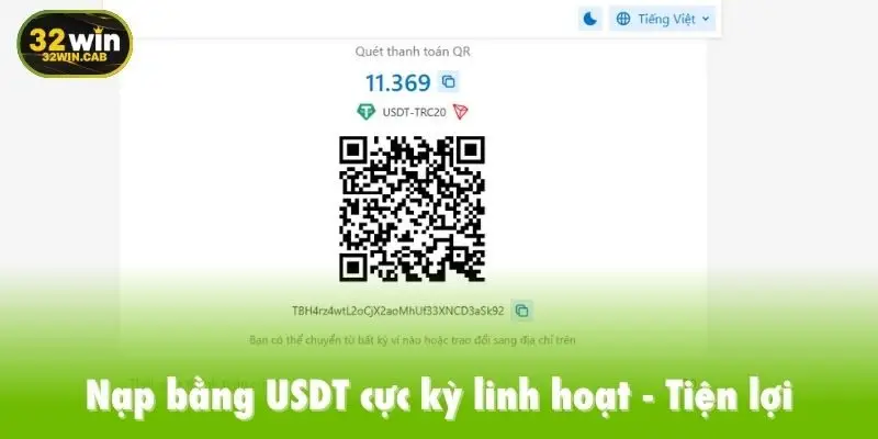 Nạp bằng USDT cực kỳ linh hoạt, tiện lợi